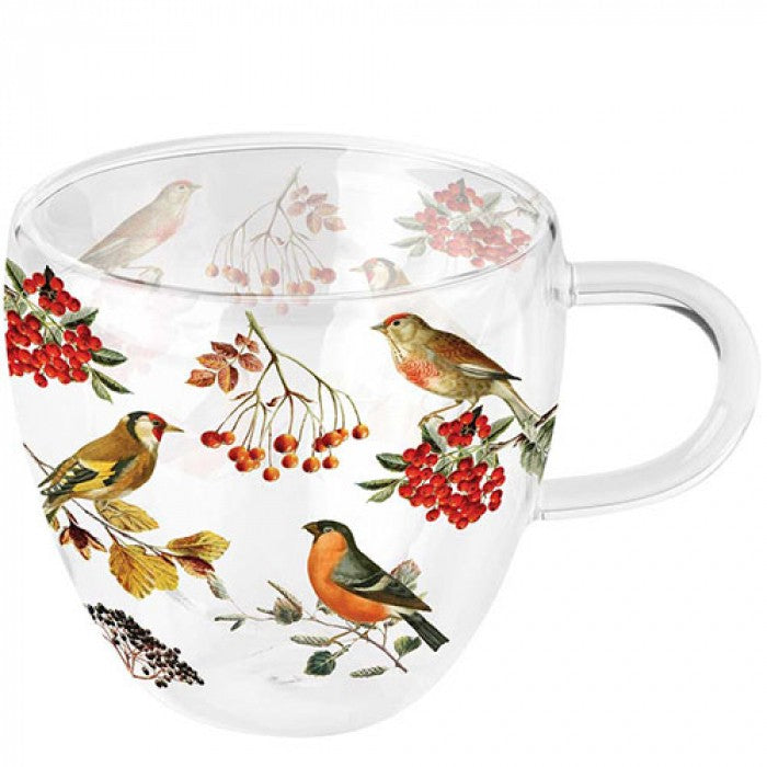 Taza de cristal de doble pared Autumn Birds