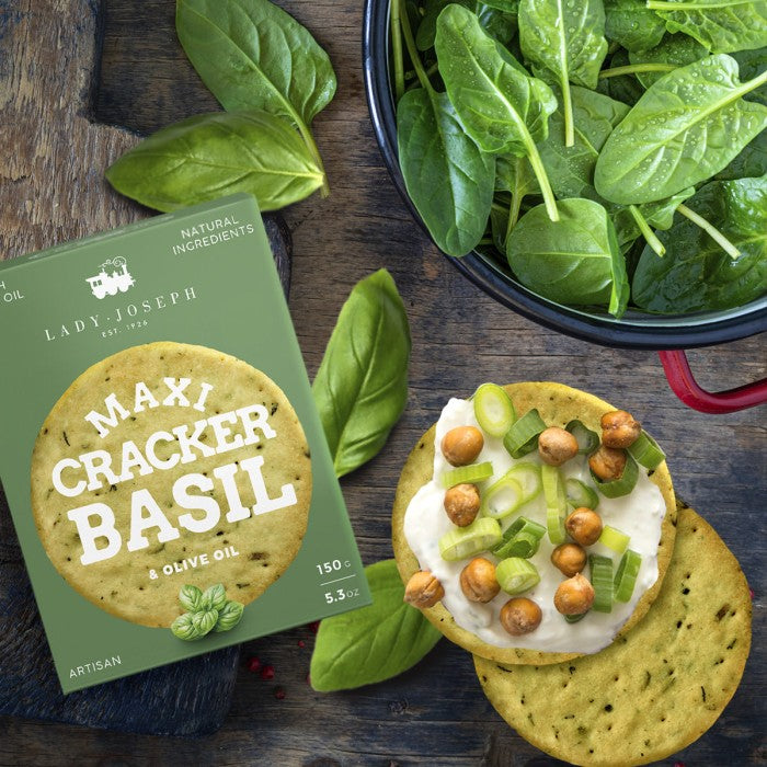 Maxi Crackers Albahaca Lady Joseph 150 gr. 12 uds.