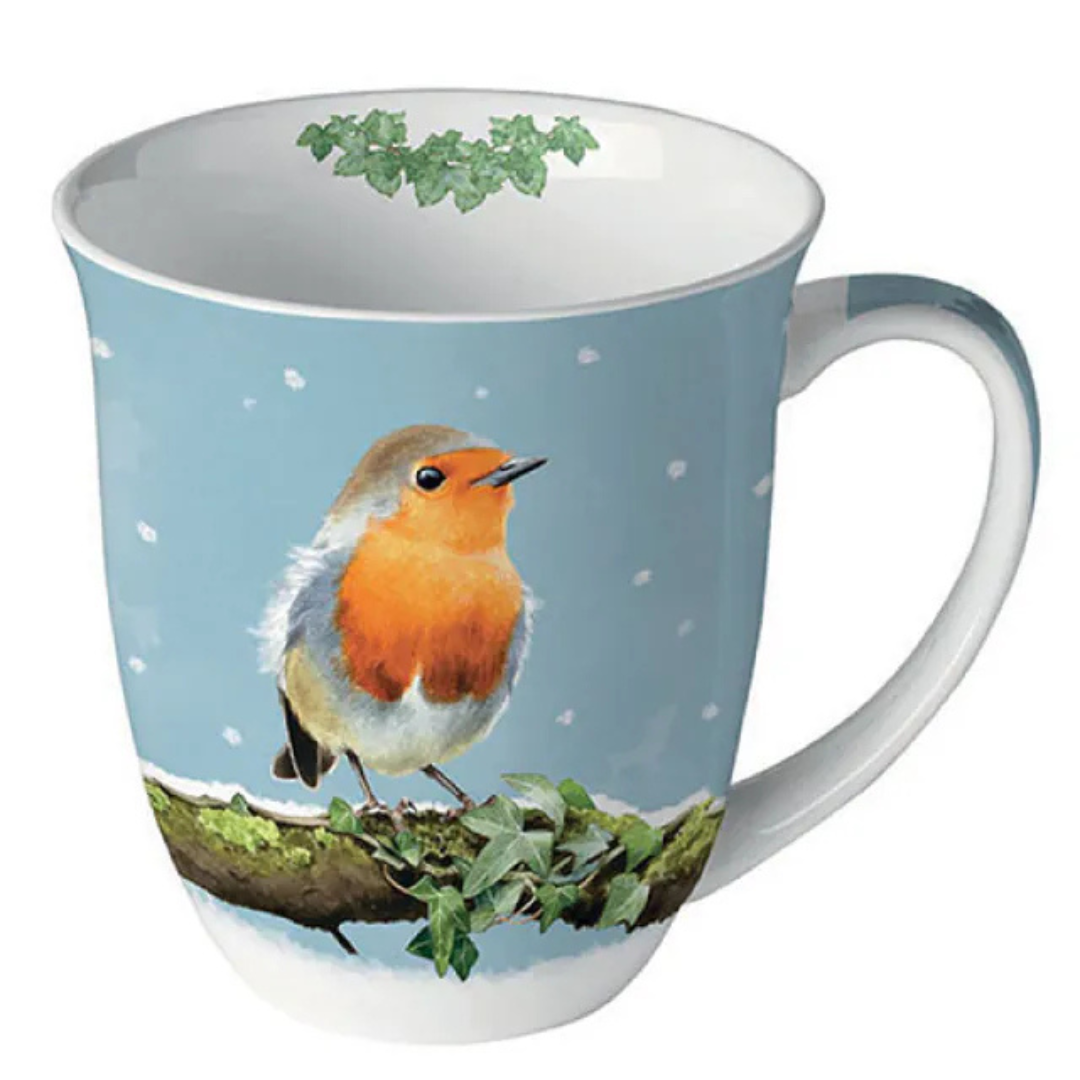 Taza de porcelana inglesa Petirrojo en Invierno