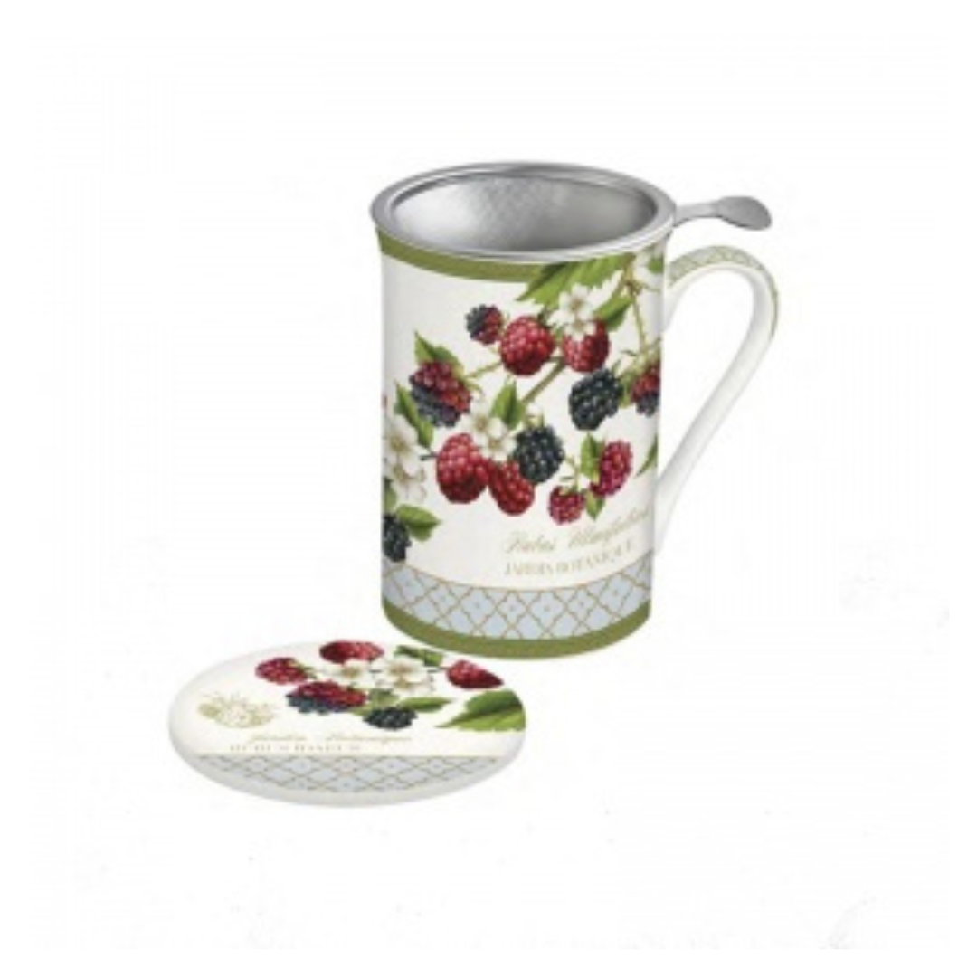 Taza de porcelana con tapa y filtro Frutos del Bosque 300 ml.