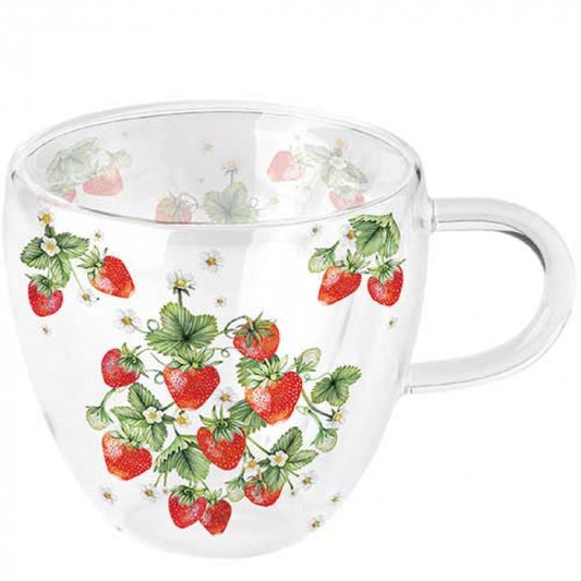 Taza de cristal de doble pared Strawberries 200ml