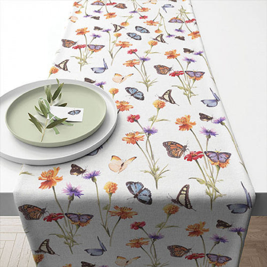 Camino de mesa Butterfly Garden White