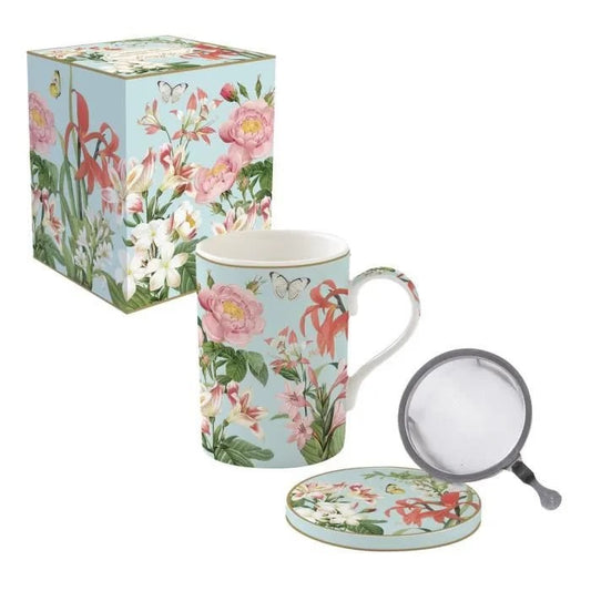 Taza de porcelana con tapa y filtro Botanic 350 ml.
