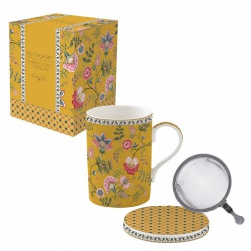 Taza de porcelana con tapa y filtro Orient Amarillo 350 ml.