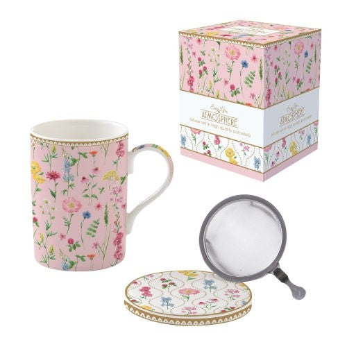 Taza de porcelana con tapa y filtro Flowers 350 ml.