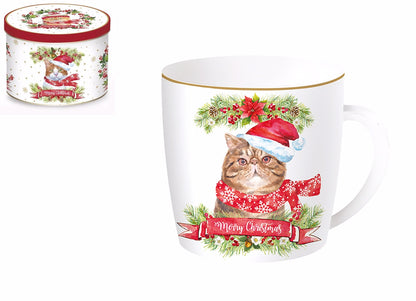 Taza de porcelana inglesa con lata "Crhistmas cat" 350 ml