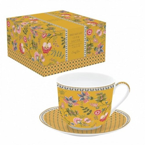 Taza desayuno de porcelana Orient Amarillo 400 ml.