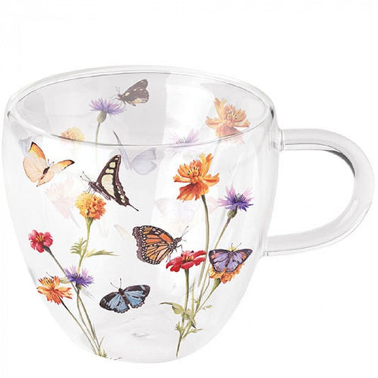 Taza de cristal de doble pared Butterfly Garden