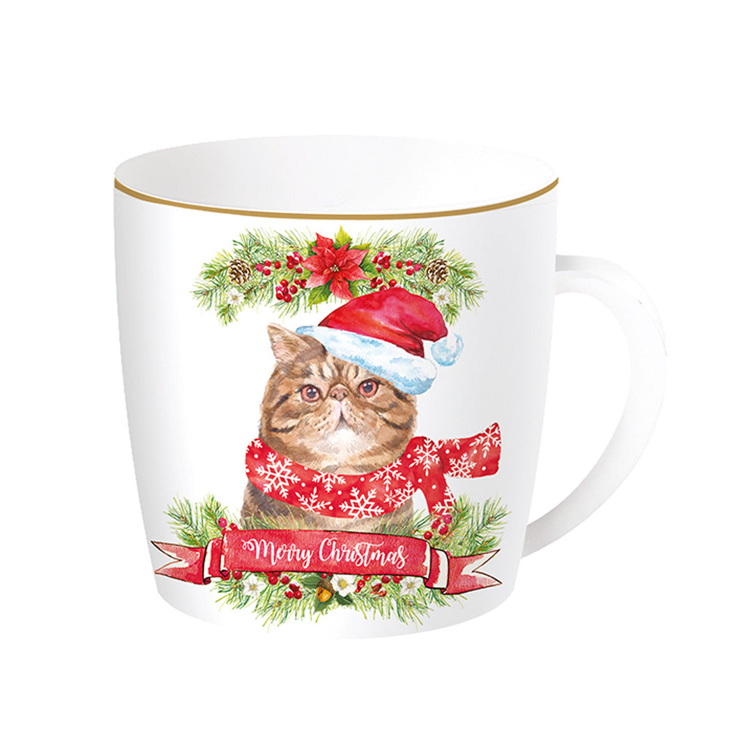 Taza de porcelana inglesa con lata "Crhistmas cat" 350 ml