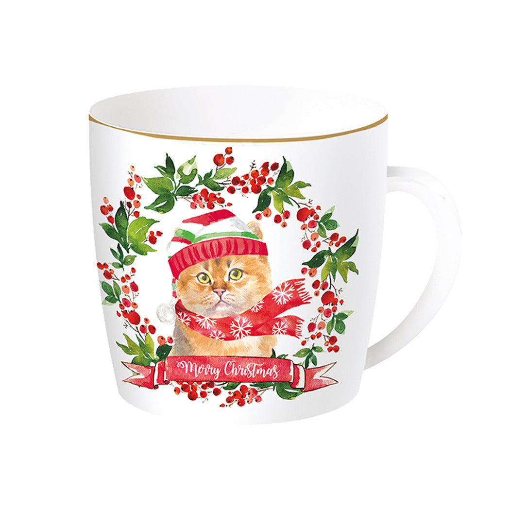 Taza de porcelana inglesa con lata "Crhistmas cat" 350 ml