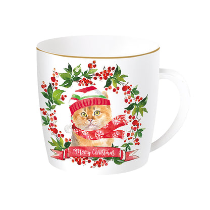 Taza de porcelana inglesa con lata "Crhistmas cat" 350 ml