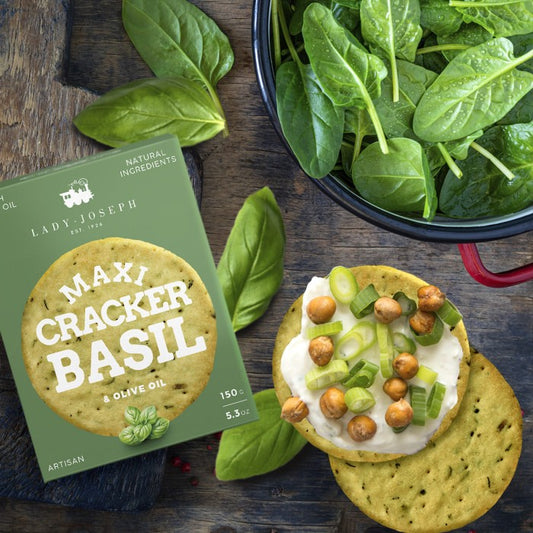 Maxi Crackers Albahaca Lady Joseph 150 gr. 12 uds.