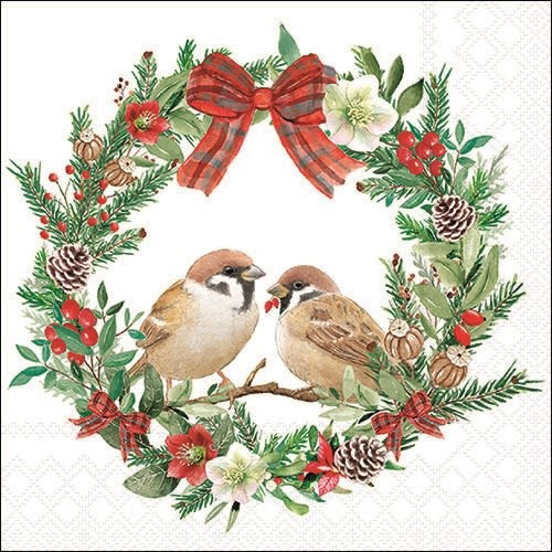 Servilletas decoradas Sparrows in Wreath 20 uds.