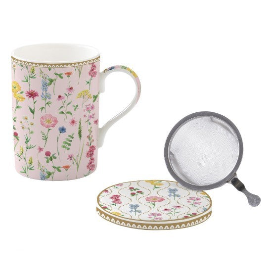 Taza de porcelana con tapa y filtro Flowers 350 ml.
