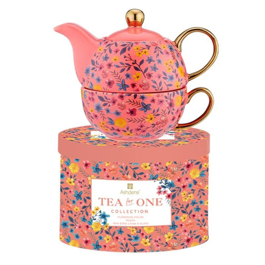 Tetera individual de porcelana  inglesa "Garden Party Peach"