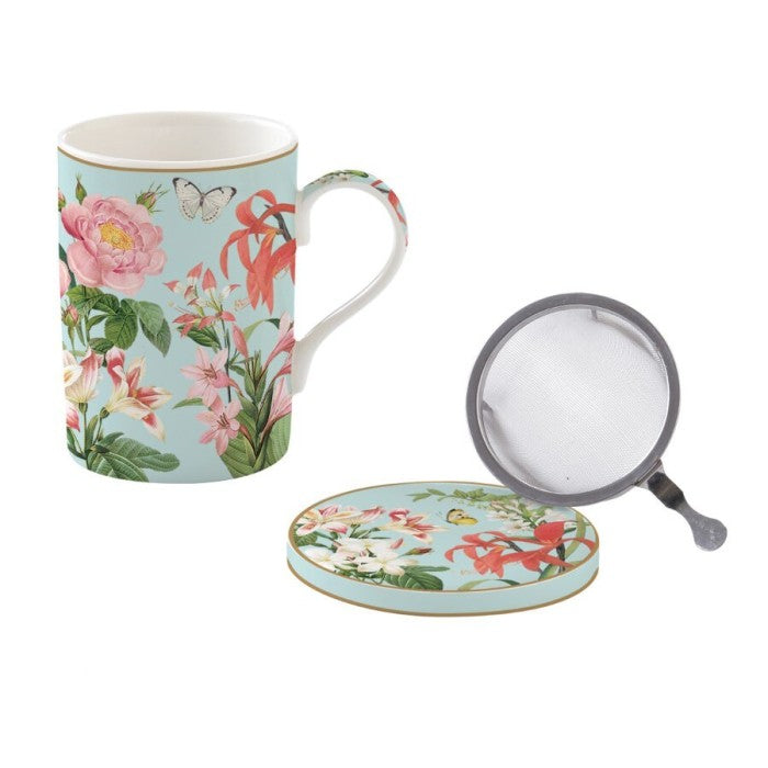 Taza de porcelana con tapa y filtro Botanic 350 ml.