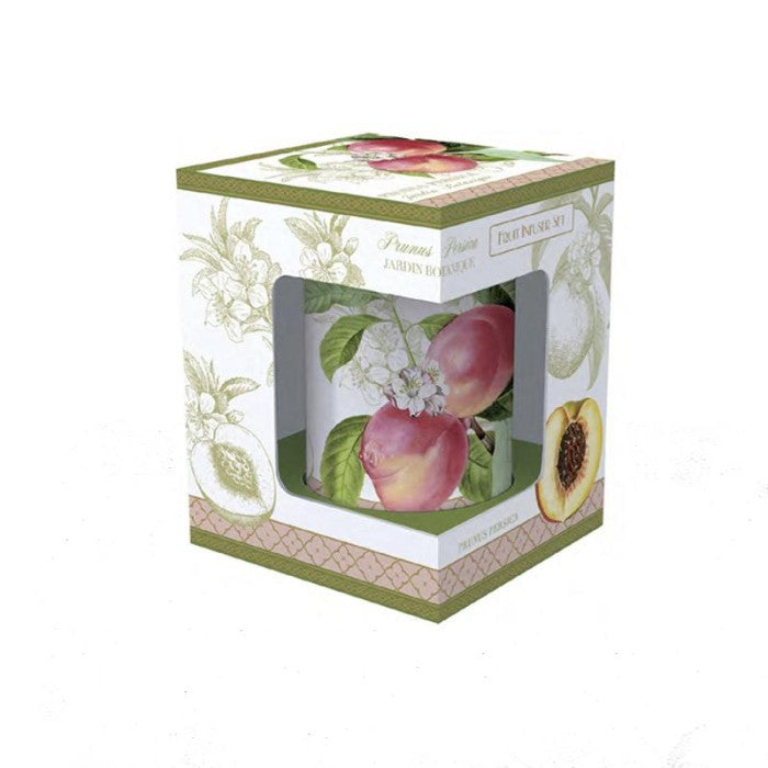 Taza de porcelana con tapa y filtro Melocotones 300 ml.