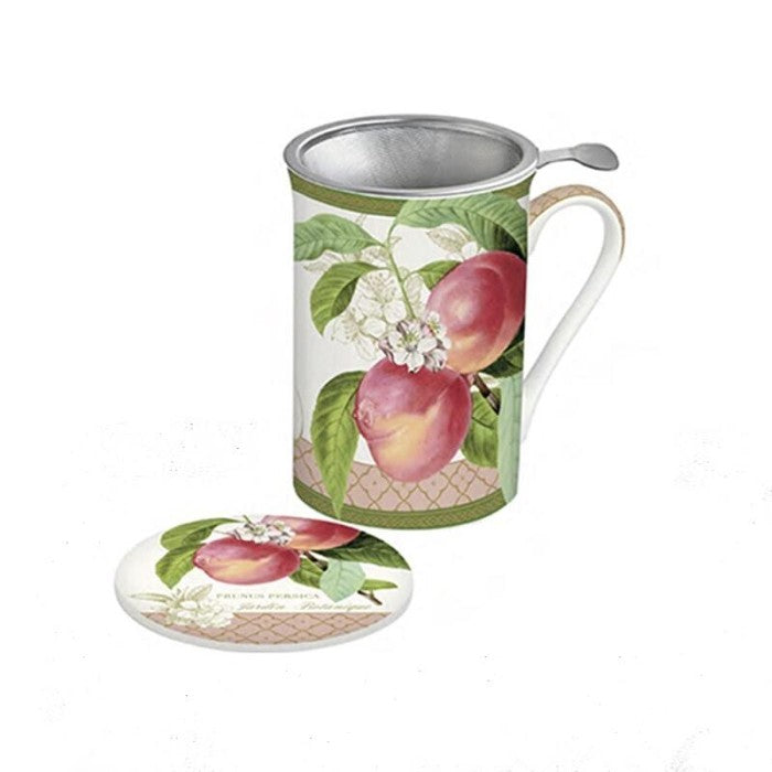 Taza de porcelana con tapa y filtro Melocotones 300 ml.