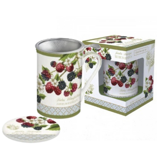 Taza de porcelana con tapa y filtro Frutos del Bosque 300 ml.