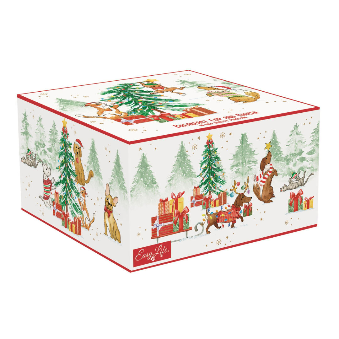 "Mascotas" taza desayuno de porcelana inglesa con plato-400 ml.