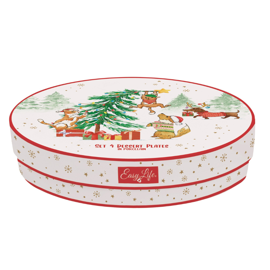 "Mascotas" juego de 4 platos de postre de porcelana- 19 cm