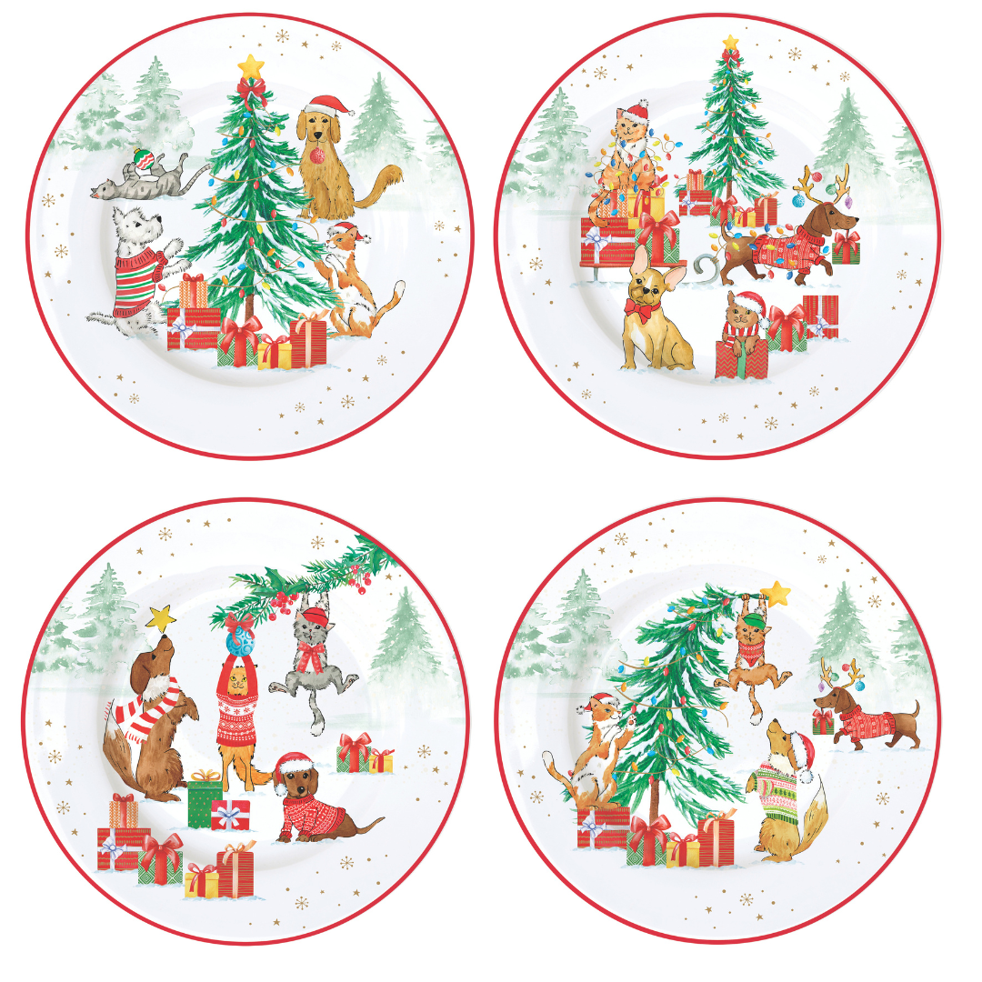 "Mascotas" juego de 4 platos de postre de porcelana- 19 cm