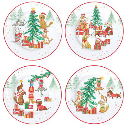 "Mascotas" juego de 4 platos de postre de porcelana- 19 cm