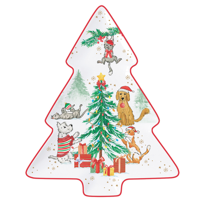 "Mascotas" plato de porcelana inglesa con forma de árbol de navidad