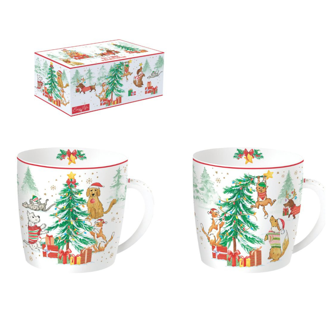 "Mascotas" juego de 2 tazas de porcelana inglesa 350ml