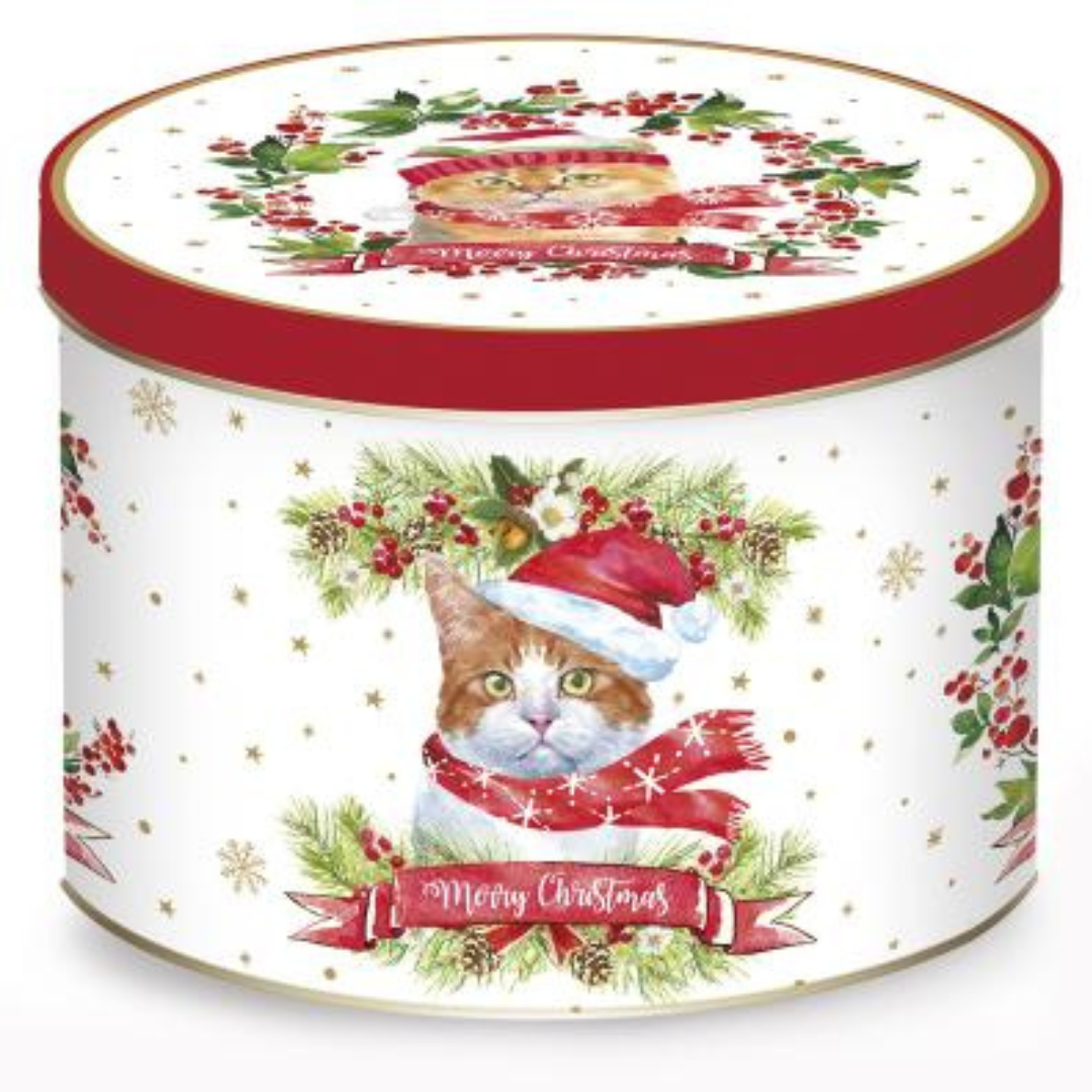 Taza de porcelana inglesa con lata "Crhistmas cat" 350 ml
