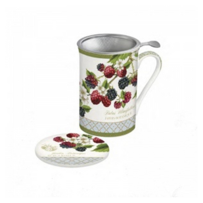 Taza de porcelana con tapa y filtro Frutos del Bosque 300 ml.