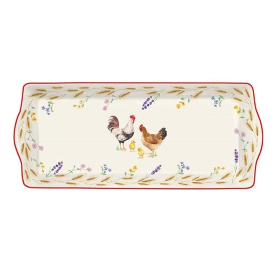 fuente rectangular de porcelana con pollitos