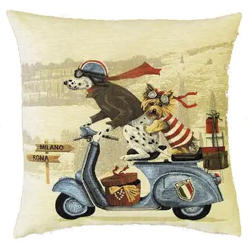 Funda de cojín Dálmata y Yorki Motoristas-45x45 cm.