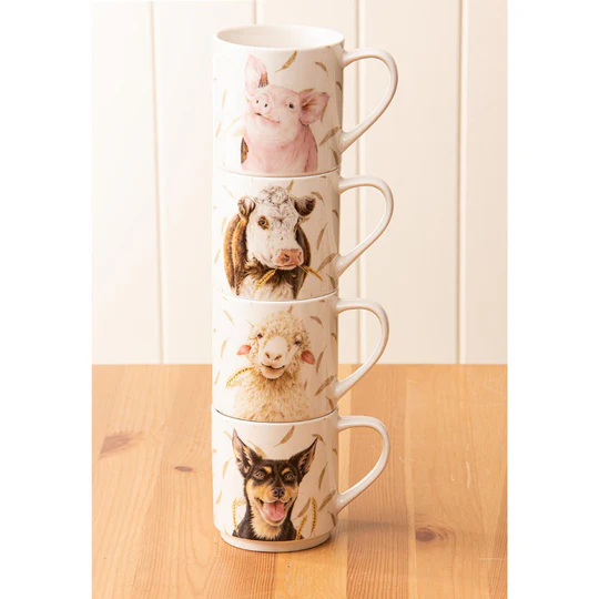 juego de tazas apilables con vaca cerdo oveja y perro