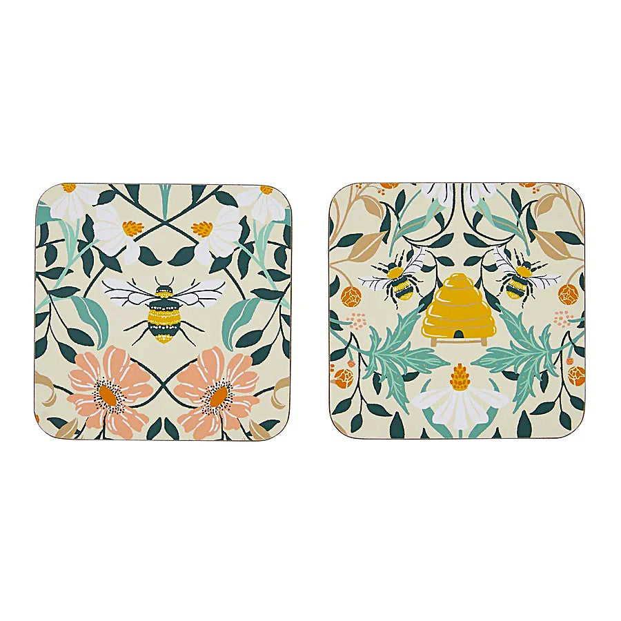 posavasos con flores y abejas