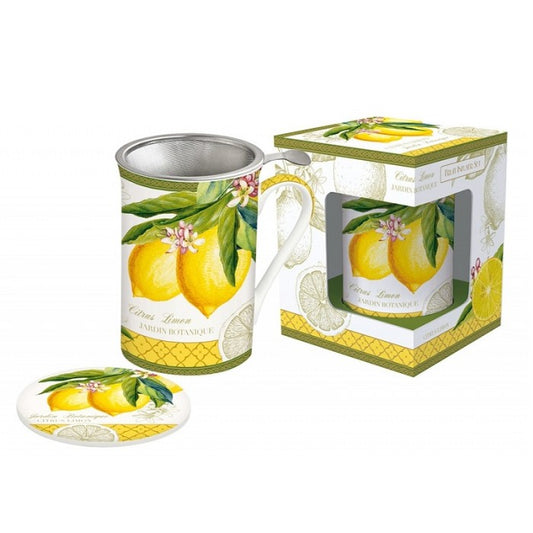 taza de porcelana con limones con filtro