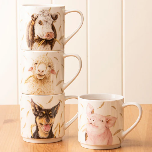 tazas con animales de granja
